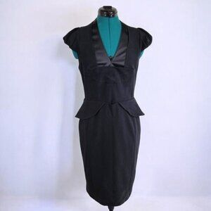 Joseph Ribkoff Black Peplum Dress with Satin Collar - Size‎ 8